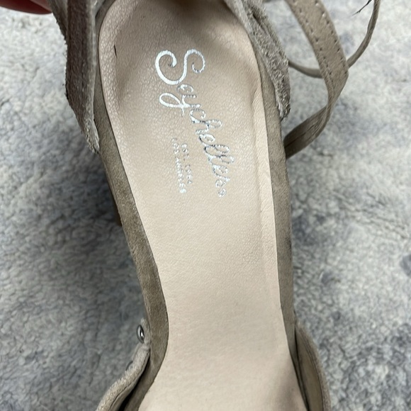 Seychelles Drift Taupe Suede Leather Lace up Heels Studded Sz 8.5 - Picture 10 of 16